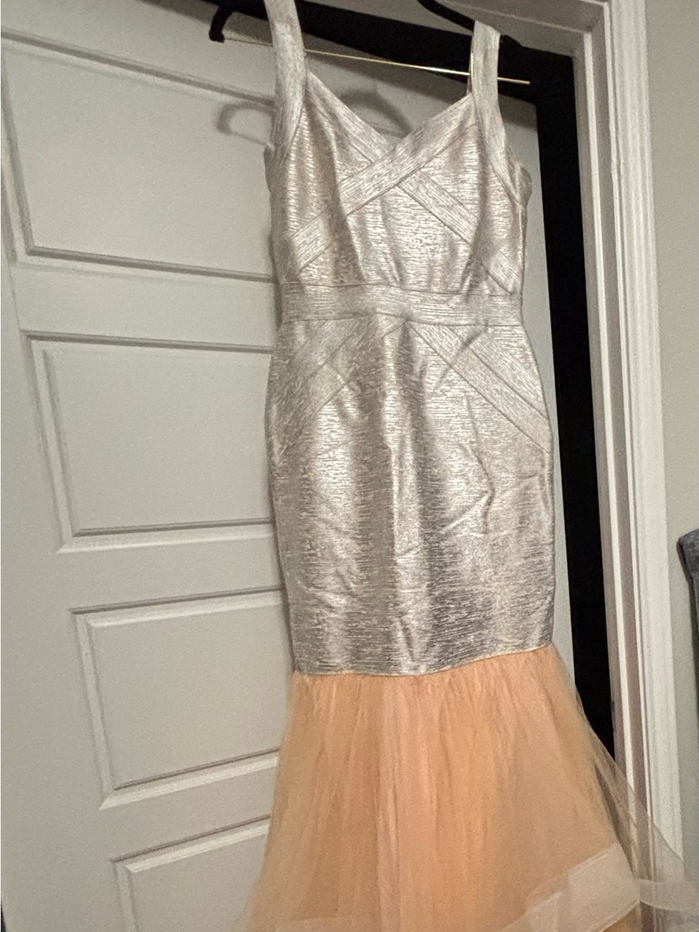 Fashion Nova Silver and Peach Tulle Mermaid Dress